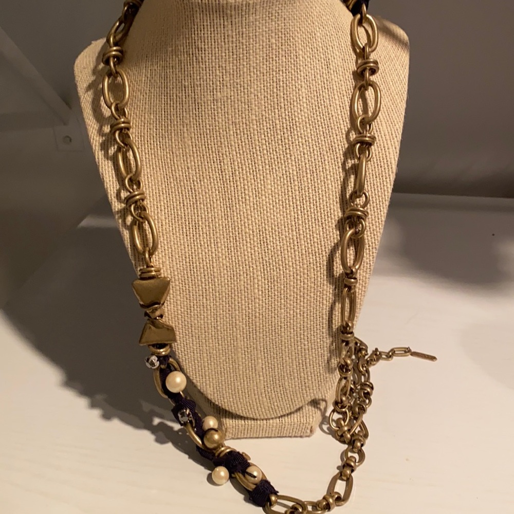 Stella & Dot Navy and Gold Long Chain Necklace